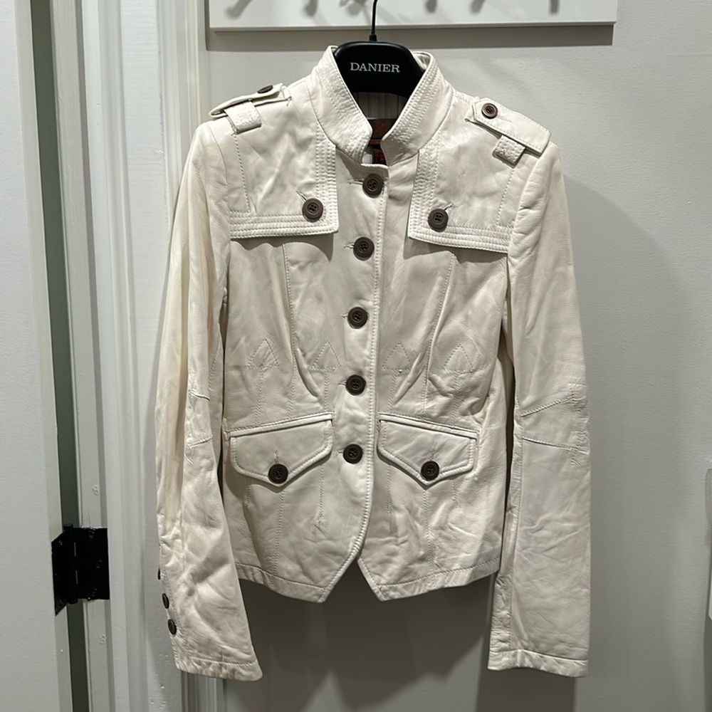 Military style white leather lamb skin Danier jacket